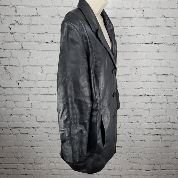 Preston & York Black Genuine Leather Buttoned Pockets Jacket Size Medium M - Picture 15 of 16